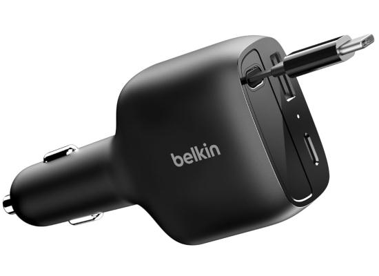 Belkin USB C Car Charger 75W w/ 30in Retractable USB C Cable - iPhone Charger, Compatible with iPhone 17 & 16 Series, Galaxy S25 Series, AirPods, Tablet, MacBook, Chromebook, etc. - Black